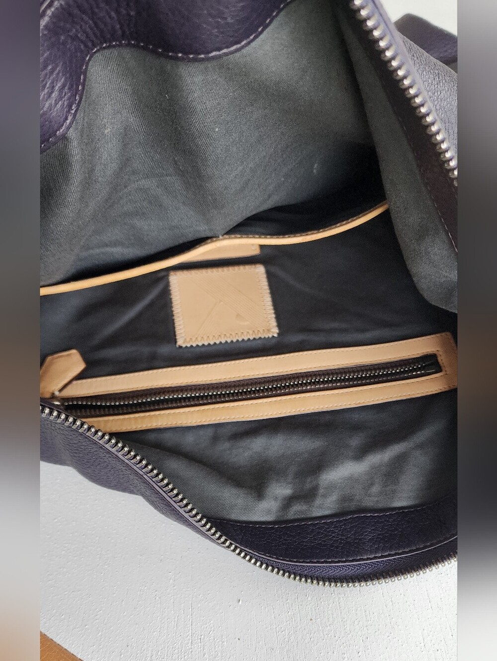 Reed Krakoff Navy Leather Shoulder Bag with Tan Accents - Picture 7 of 13